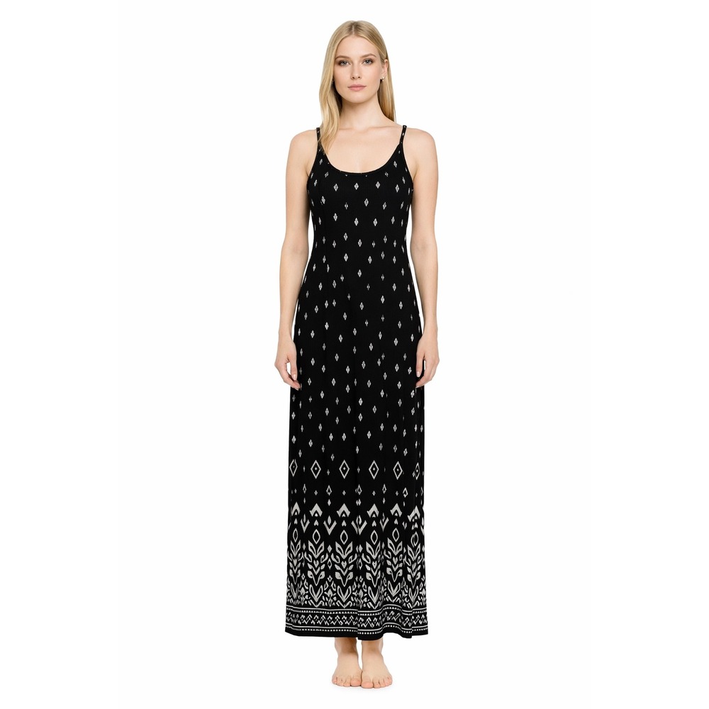 Covington‎ Maxi Dress Braided Detail Scoop Neck Geometric Black Medium Petite
